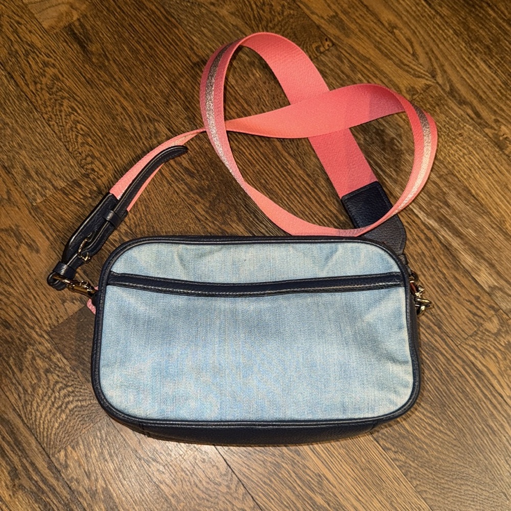 Authentic Coach Blue Denim crossbody Bag with Coral Strap - Picture 16 of 17